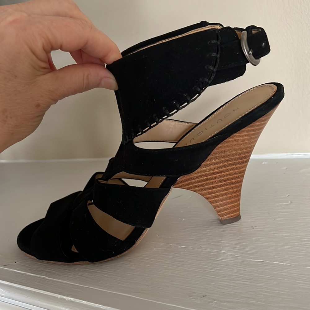 Sexy Boutique 9 black, size 8, suede, open toe, heels women sandal
